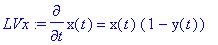 LVx := diff(x(t),t) = x(t)*(1-y(t))