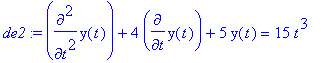 de2 := diff(y(t),`$`(t,2))+4*diff(y(t),t)+5*y(t) = ...
