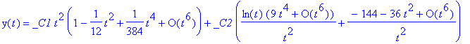 y(t) = _C1*t^2*(series(1-1/12*t^2+1/384*t^4+O(t^6),...