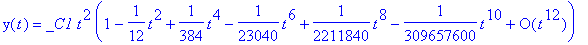 y(t) = _C1*t^2*(series(1-1/12*t^2+1/384*t^4-1/23040...