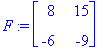 F := matrix([[8, 15], [-6, -9]])