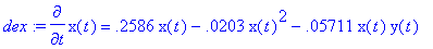 dex := diff(x(t),t) = .2586*x(t)-.203e-1*x(t)^2-.57...