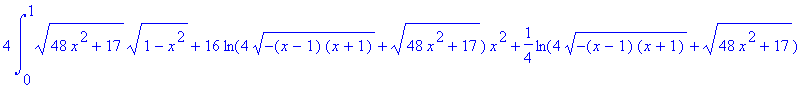 4*int(sqrt(48*x^2+17)*sqrt(1-x^2)+16*ln(4*sqrt(-(x-...
